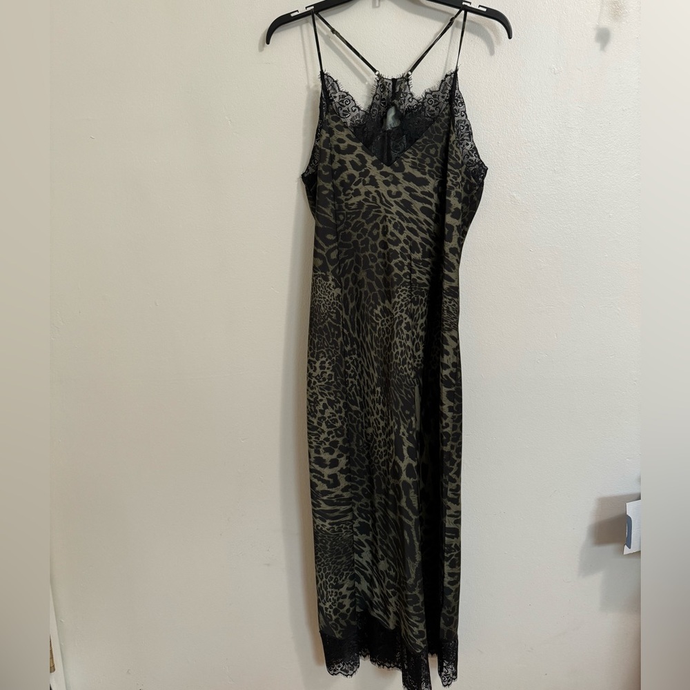 All Saints green leopard print dress lace